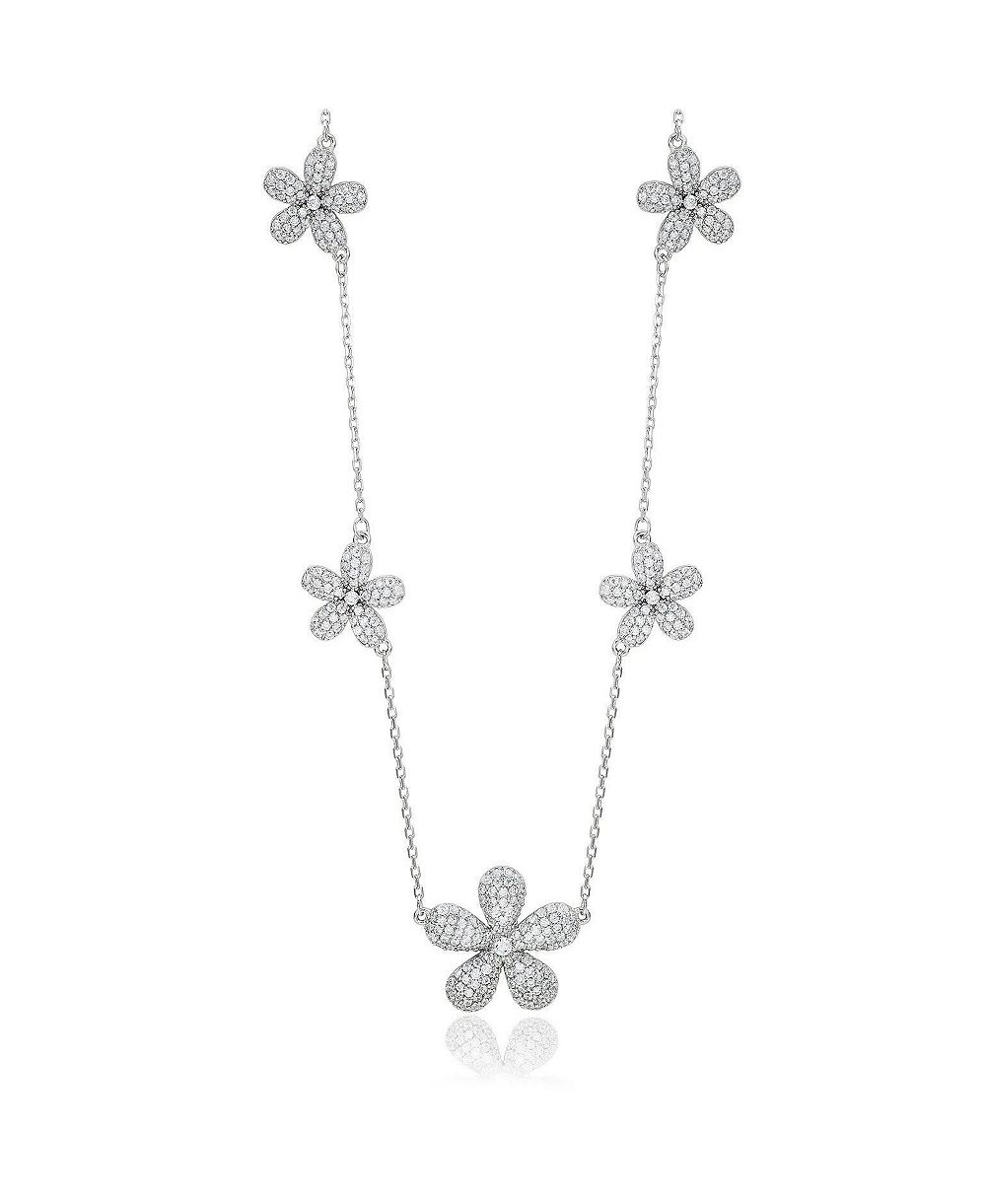 Ожерелье SUZY LEVIAN NEW YORK Sterling Silver Cubic Zirconia Pave Flower Station