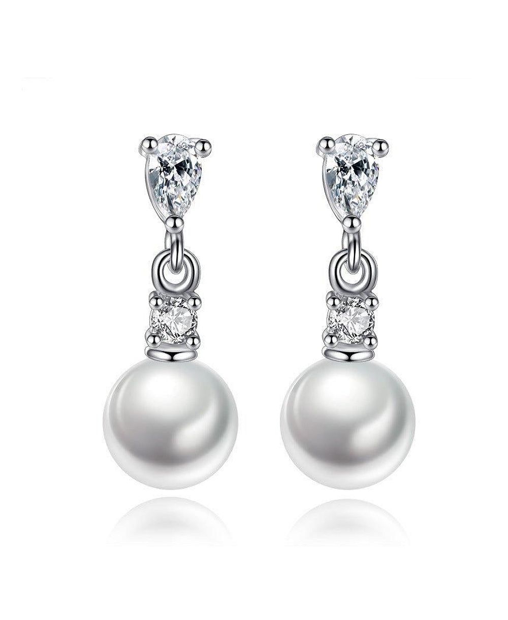 Серьги капли с искусственным жемчугом и кубическим цирконием Dloria Pear Cut