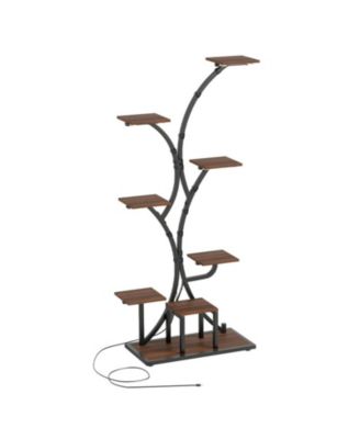 SUGIFT Set of 2 Indoor 8-Tier Corner Plant Stand with 4-Head Grow Lights Tall Metal Shelf