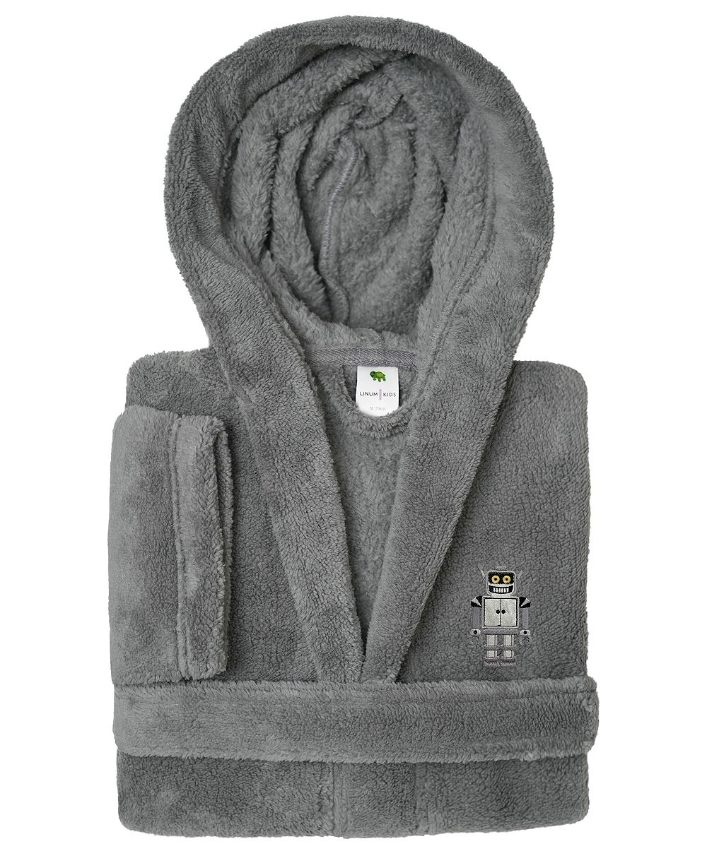 Linum Home Kids Robot Super Plush Double-Brushed Hooded Bathrobe