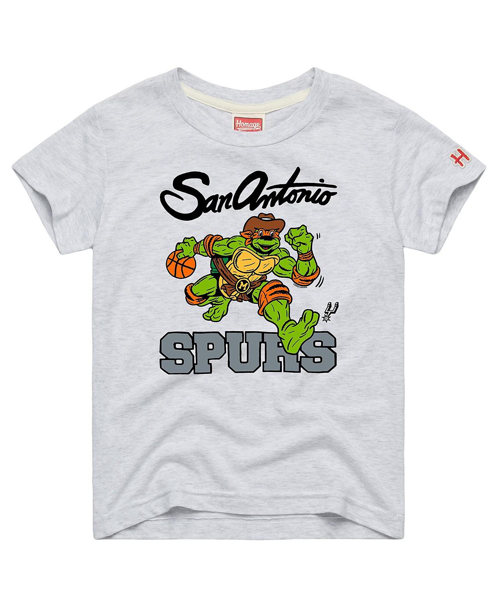 Детская футболка Homage Big Boys and Girls Ash TMNT Michelangelo x San Antonio Spurs T-Shirt
