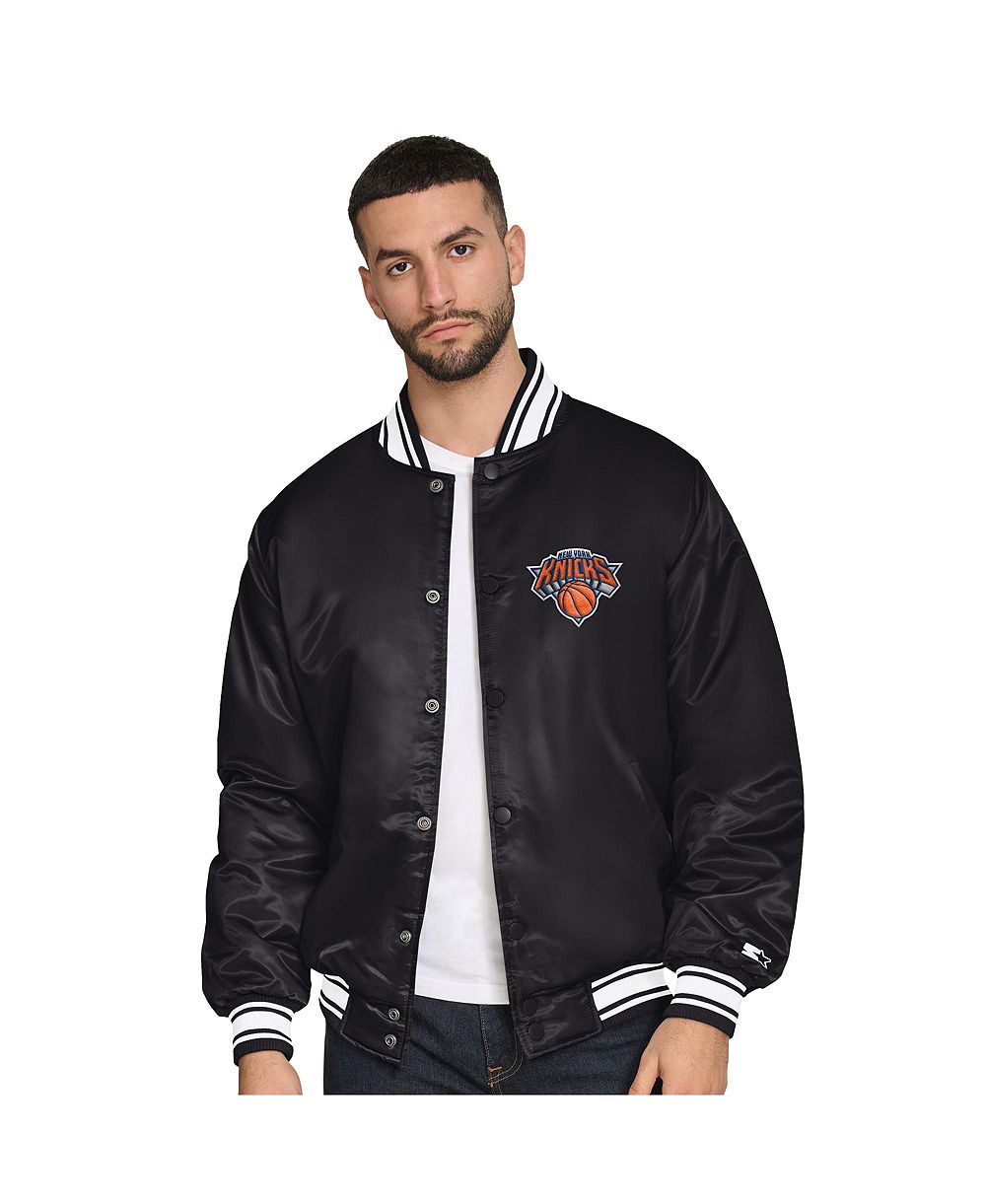 Starter Men's Black New York Knicks Final Buzzer Satin Varsity Full-Snap Jacket
