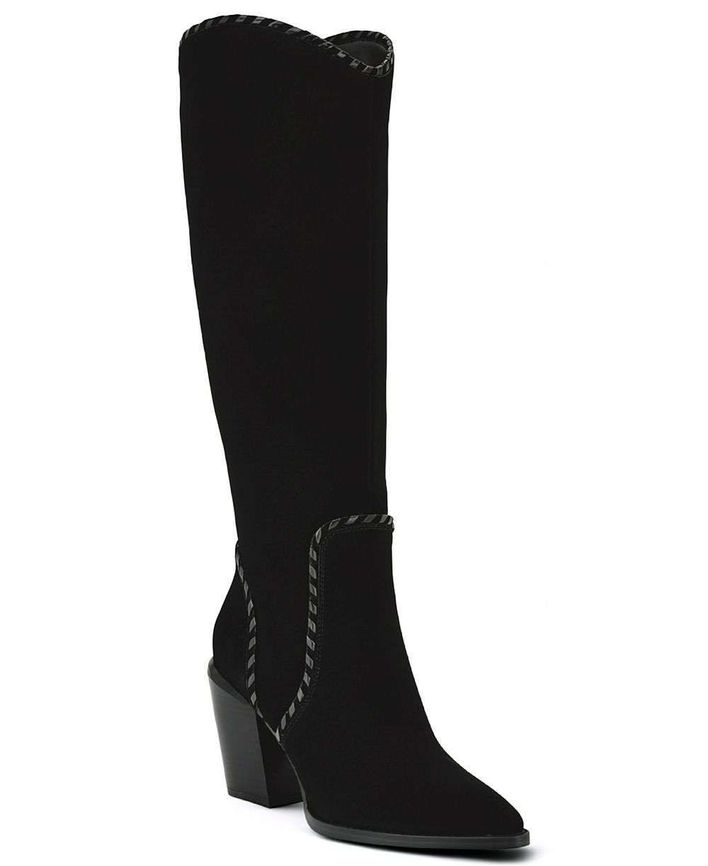 Nine West Women's Rosco Suede Whipstitch Tall Block Heel Boots