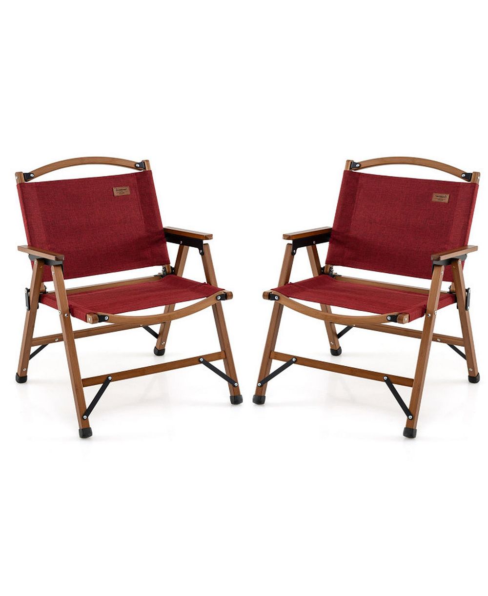 GOUUN Folding Camping Chairs Set of 2 with Bamboo Frame and Low Lounge Seat
