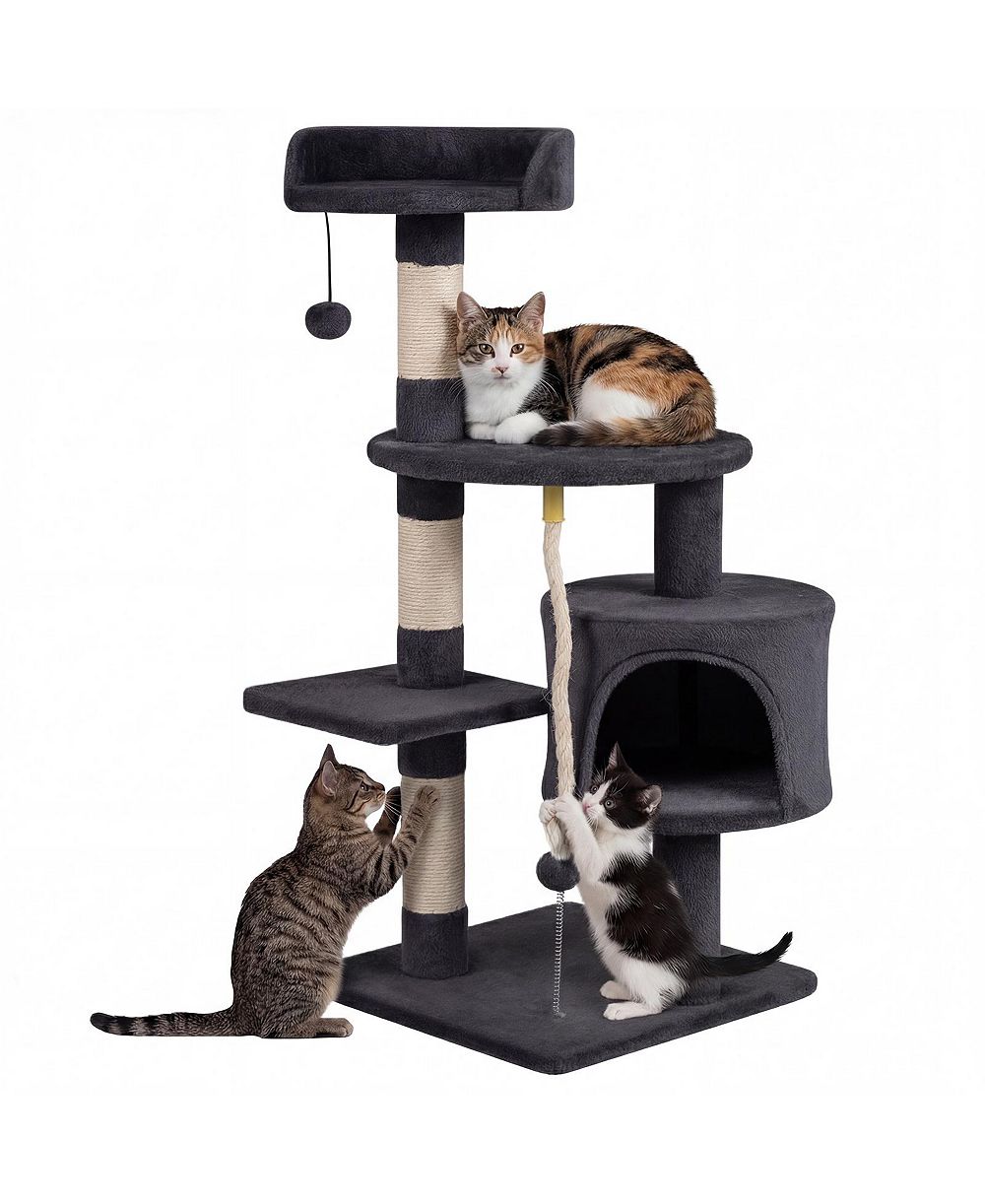 Gymax Cat Tree 36'' Cat Tower With CondoTop Perch Sisal Scratching Posts and Hanging Rope