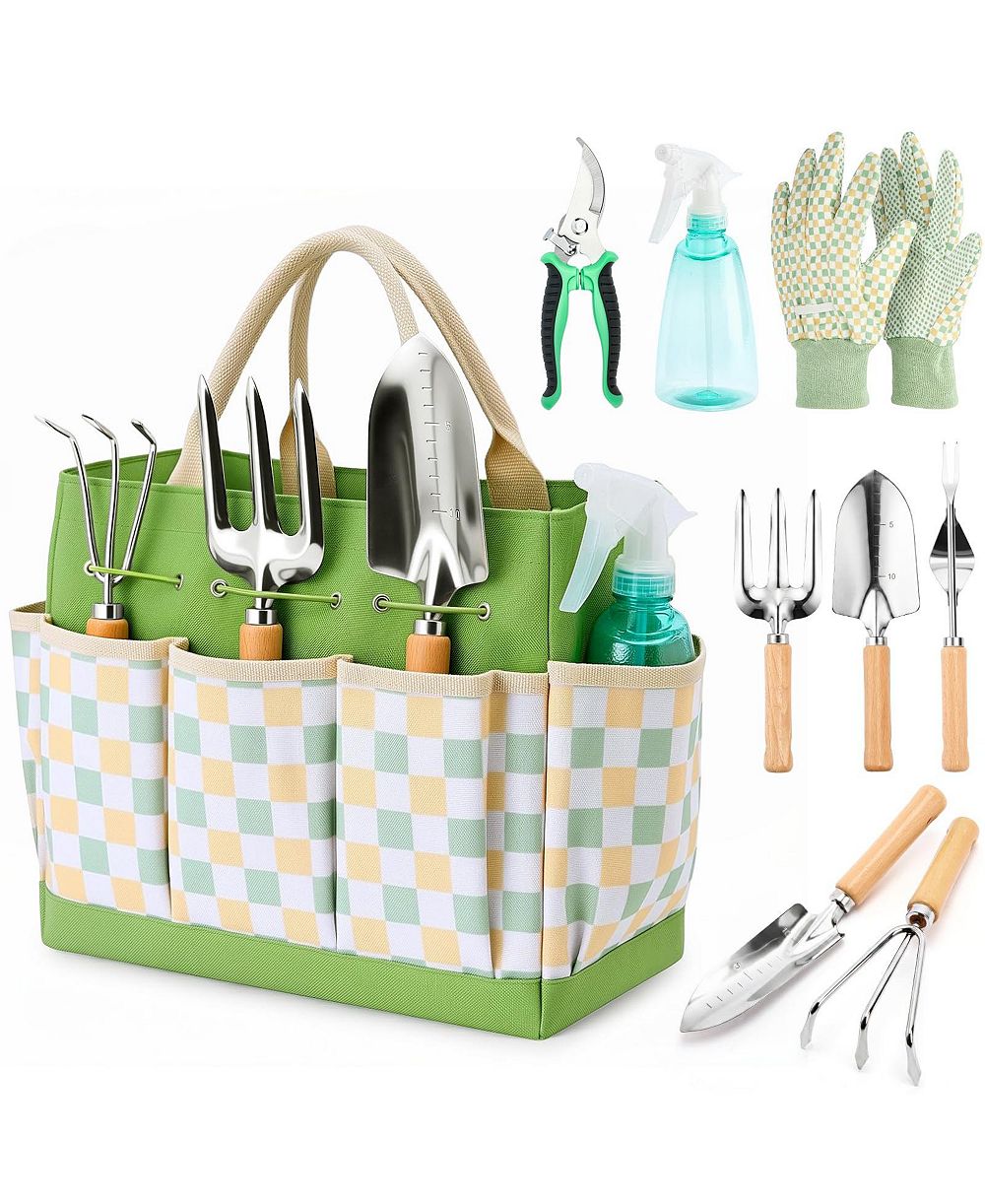 XDOVET Gardening Tool Set 9-Piece Heavy Duty Rust-Resistant Tote Bag Gift Women Beginner