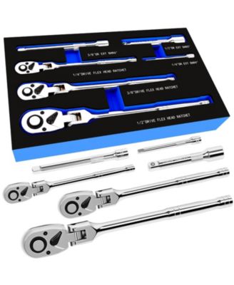 XDOVET Flex Head Ratchet Set 1/4 3/8 1/2 Drive 72-Tooth Swivel Quick-Release Extension Eva Case