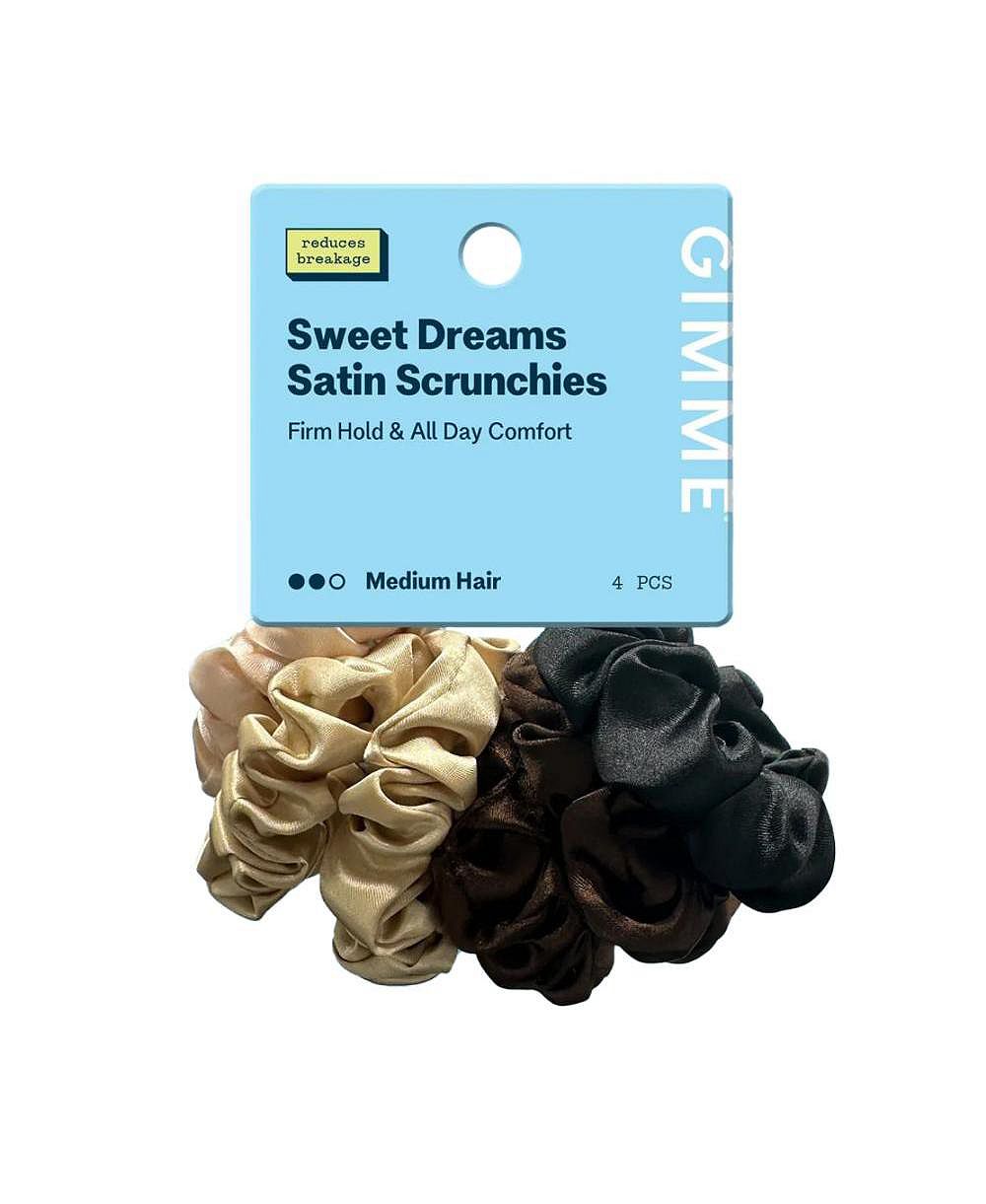 Gimme Beauty Medium Satin Scrunchies - Soft, No-Breakage Scrunchies - Perfect for Medium Hair and Bedtime Wear - 4 Pack