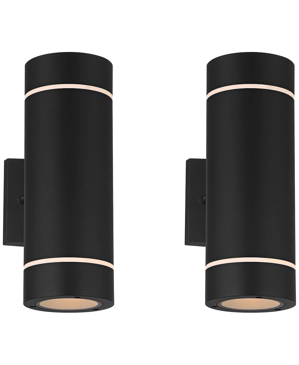 Possini Euro Design Wynnsboro High Modern Outdoor Wall Light Fixture Mount Porch House Up/Down Set of 2  Aluminum