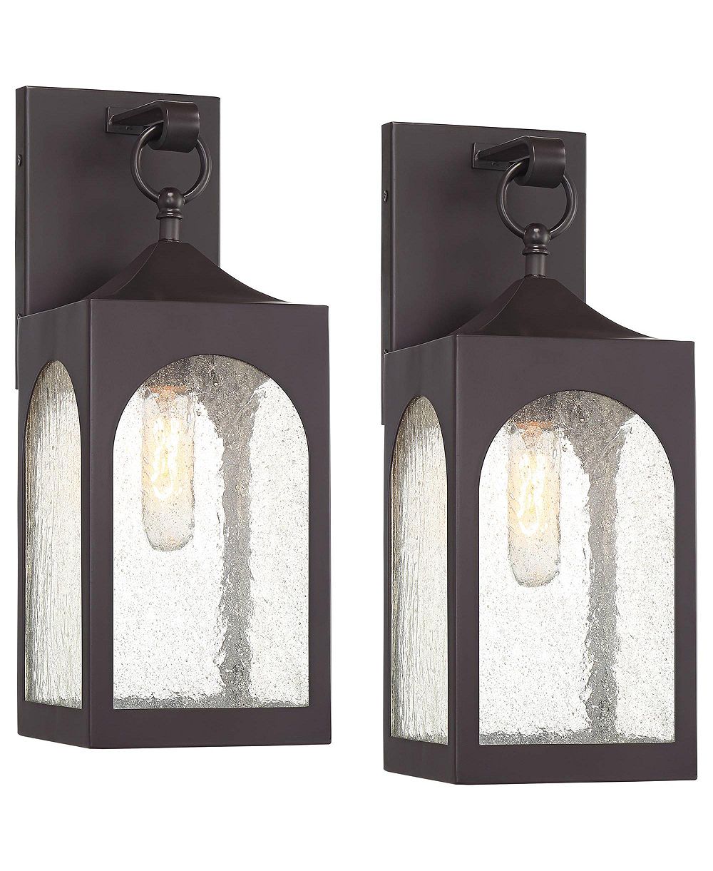 Набор уличных настенных светильников Possini Euro Design Tyne Modern, 2 шт., Metal 16 1/2inch, Seedy Glass