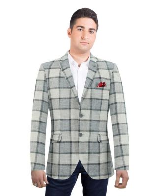 Elie Balleh Men's Slim Fit Big Plaid Sports Blazer