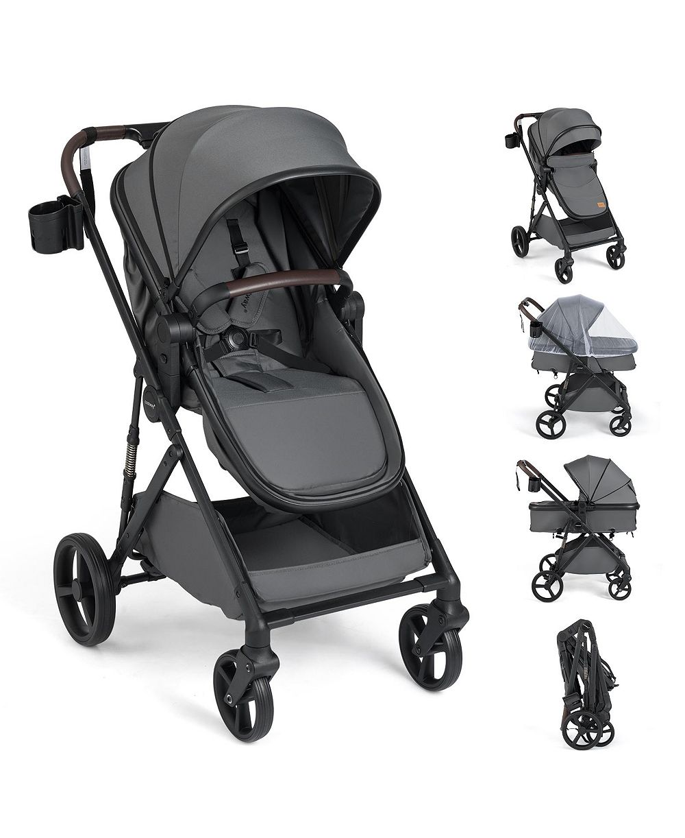 Gymax 2 in 1 Baby Stroller with Bassinet Mode with Reversible Seat Adjustable Canopy
