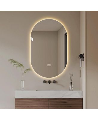 Настенное LED зеркало для ванной LAOTIES 48" x Oval, сенсорное, антизапотевающее