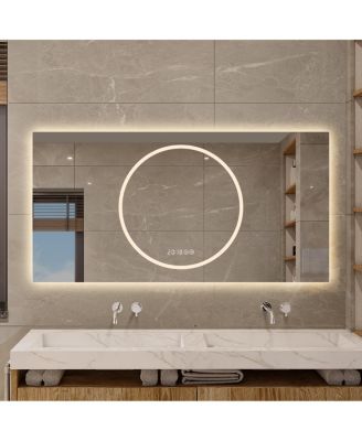 LAOTIES 48" x 24" LED Bathroom Vanity Mirror with Lights, Wall Mounted Anti-Fog Lighted Bathroom Mirror, Modern Makeup Mirror for Bathroom