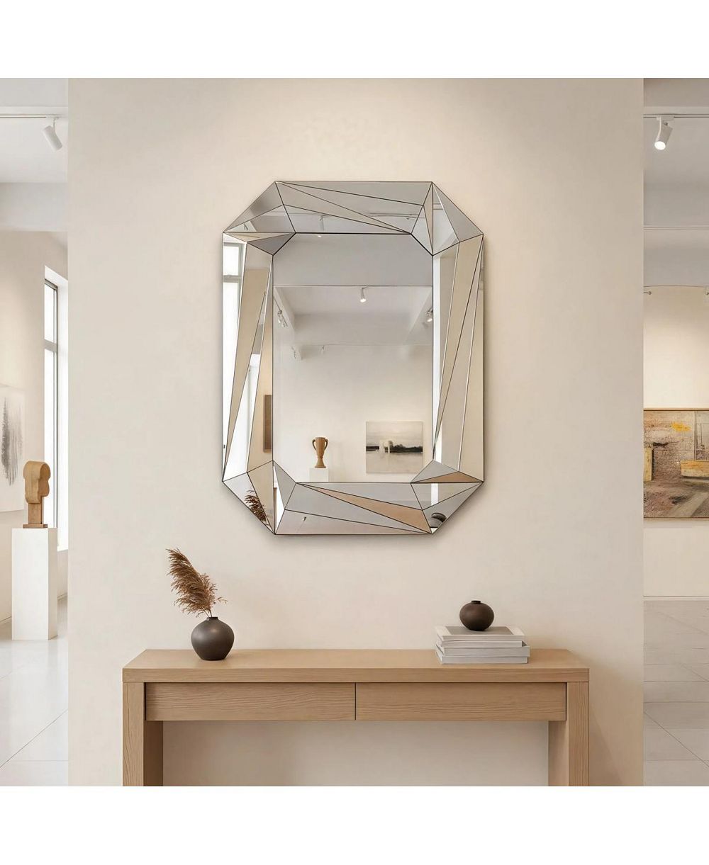 LAOTIES Diamond Wall Mirror, Modern Frameless Accent Mirror for Living Room, Entryway and Bathroom