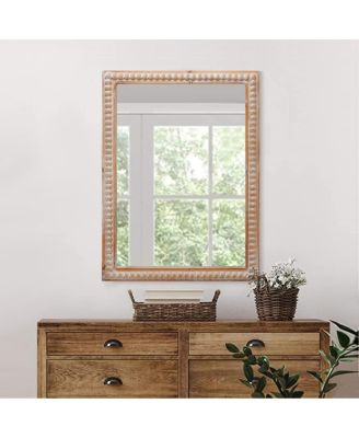 LAOTIES 22" x 30" Farmhouse Beaded Wood Wall Mirror, Rustic Rectangular Vanity Mirror for Bathroom and Entryway