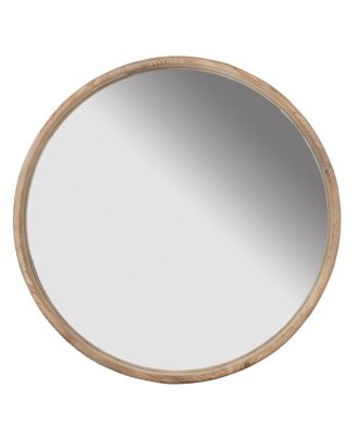 LAOTIES 28" Rustic Round Wood Wall Mirror, Farmhouse Fir Wood Circle Mirror for Living Room