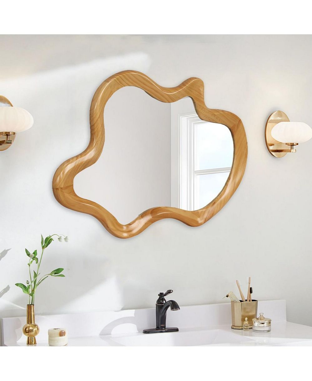 LAOTIES Modern Decorative Irregular Vanity Mirror with Engineered Wood Frame for Living Room and Bathroom