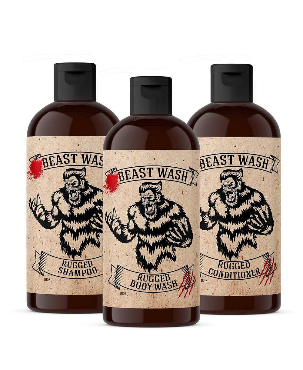 Johnny Slicks Beast Shower Set Shampoo, Conditioner and Body Wash 3 Piece Set Rugged Scent