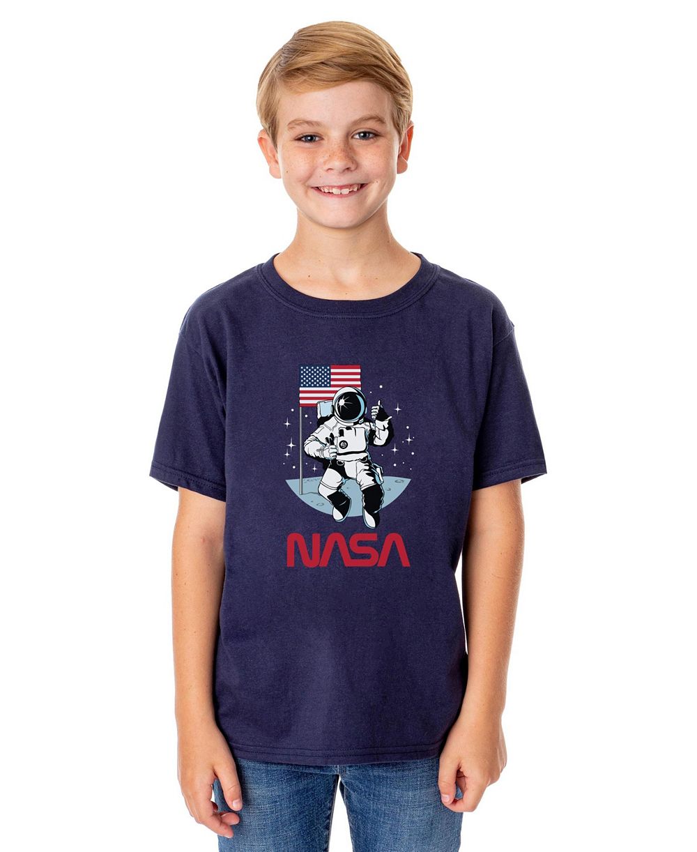 Детская футболка NASA Boys' Retro Letter Logo Thumbs Up Astronaut Crewneck