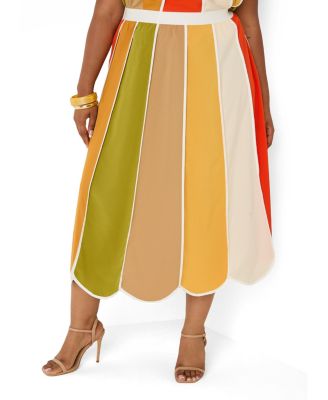 Ashley Stewart Women's Plus Size Striped Paneled Midi Skirt