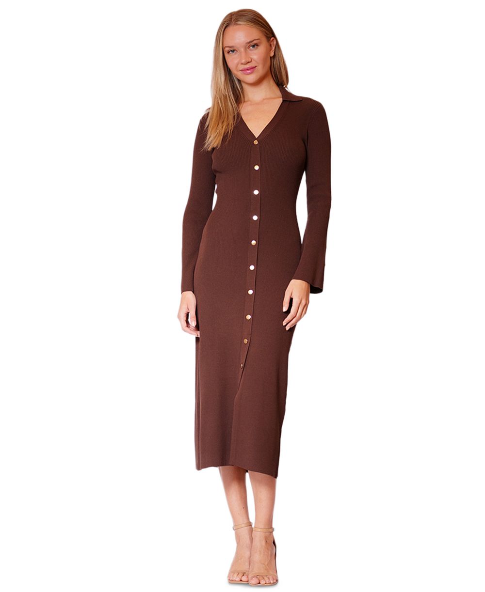 julia jordan Women's V-Neck Button-Front Sweater Dress
