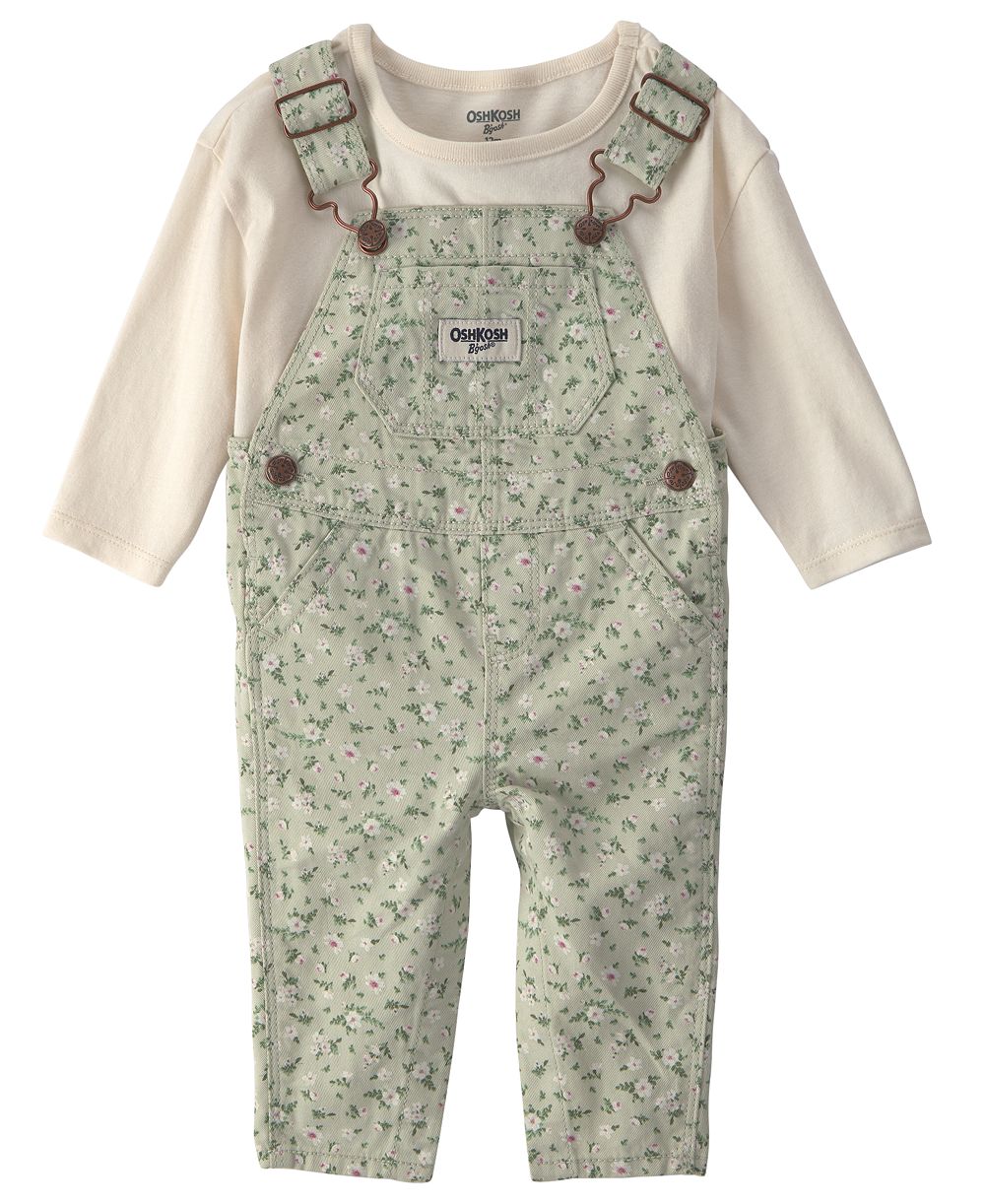 Детский комплект из 2 предметов Osh Kosh Baby Girls' Long-Sleeve Top and Floral Twill Overalls