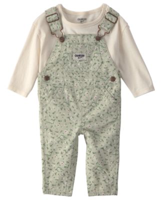 Детский комплект из 2 предметов Osh Kosh Baby Girls' Long-Sleeve Top and Floral Twill Overalls