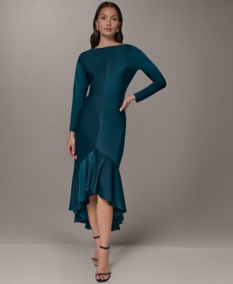 Женское атласное платье Donna Karan New York Long-Sleeve High-Low Flounce Hem