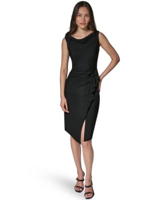 Donna Karan New York Women's Sleeveless Draped Sheath Dress with Side Ruffle