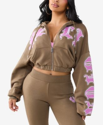 Женское худи True Religion Crystal Patched Relaxed Zip