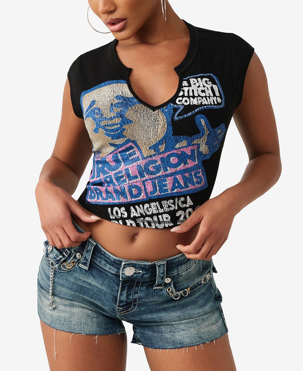 True Religion Women's Rib Notch Buddha T-Shirt