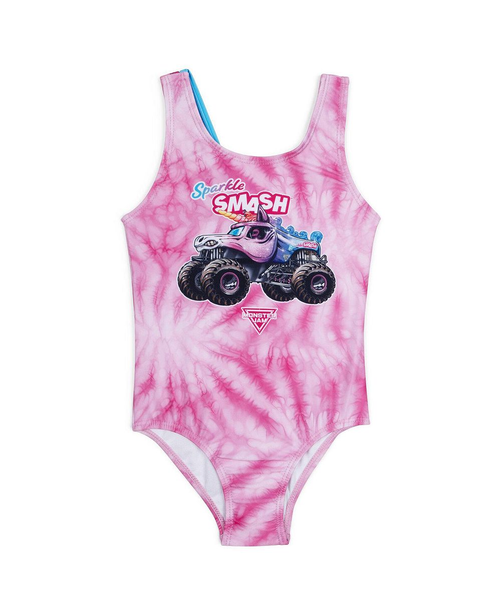 Monster Jam Toddler Girls Sparkle Smash One Piece Bathing Suit UPF 50+