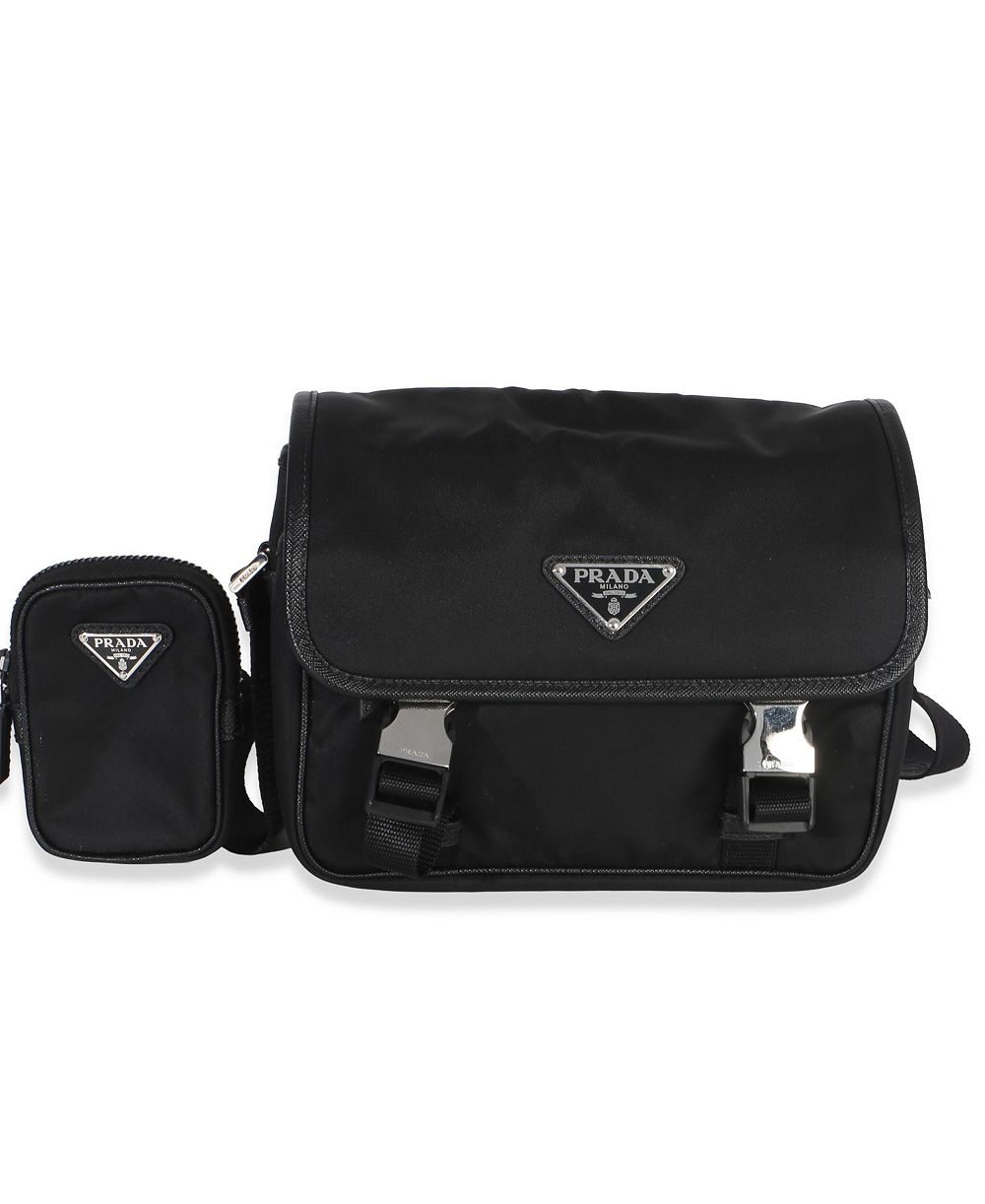 Pre-Owned Prada черный рюкзак-мессенджер из материала Re-Nylon с двойной пряжкой Saffiano