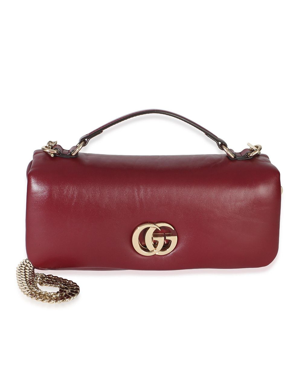 Pre-Owned Gucci Red Lambskin GG Milano Small Top Handle Shoulder Bag