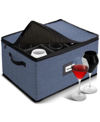 StorageBud Wine Glass Storage Box with Dividers, Quilted and Stackable Stemware Storage Cases