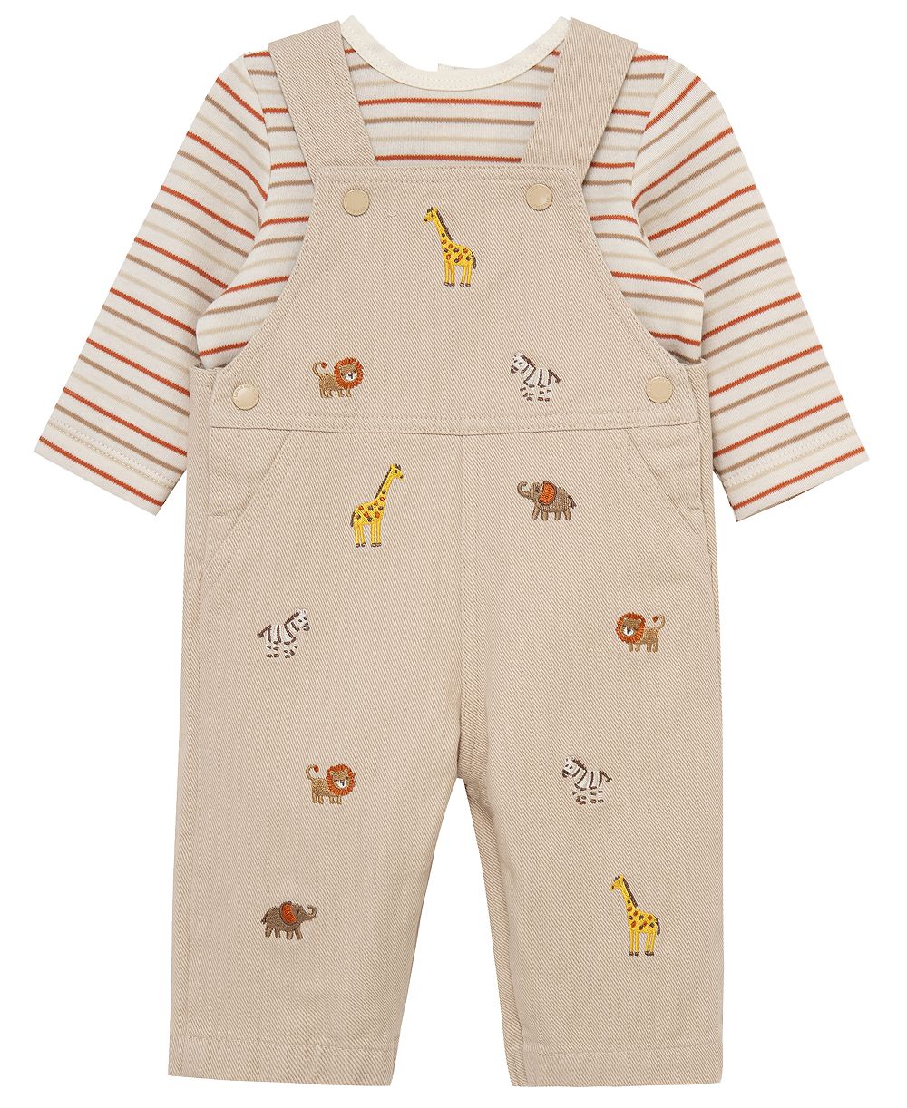 Little Me Baby Boys' Crewneck T-Shirt and Safari Overall, 2-Piece Set