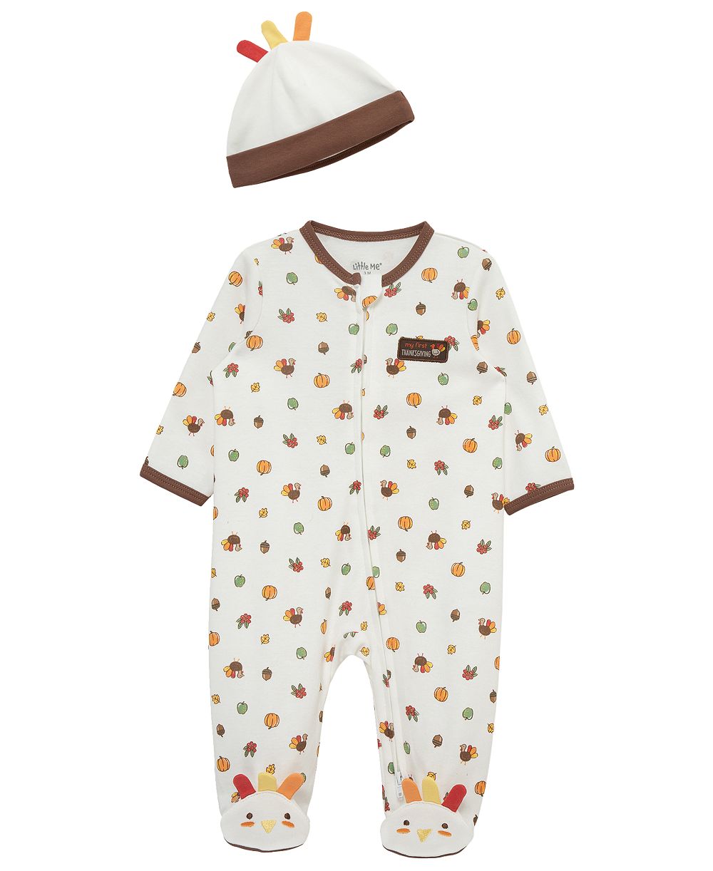 Детский комбинезон-фут с капюшоном в виде индейки иMatching шапка для мальчиков и девочек от Little Me