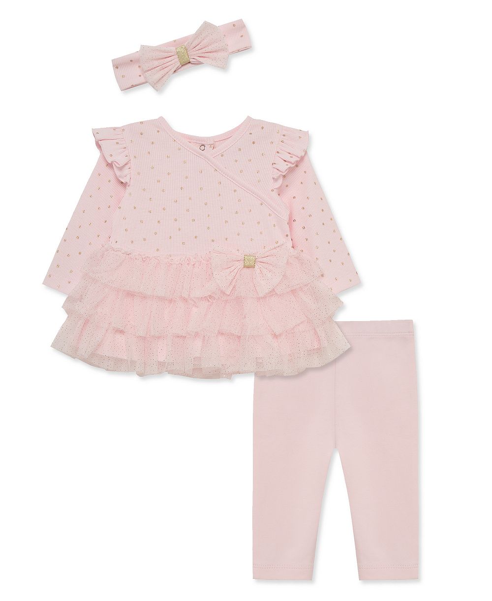 Little Me Baby Girls' Dot Shine Tutu Top, Leggings and Headband, 3-Piece Set