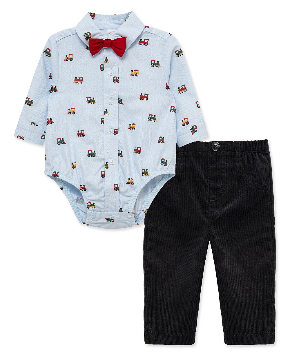 Little Me Baby Boys' Train Print Bodysuit and Pants, 2-Piece Set
