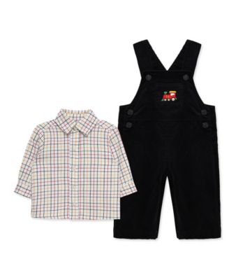 Little Me Baby Boys' Train Embroidered Overalls and Plaid Shirt, 2-Piece Set