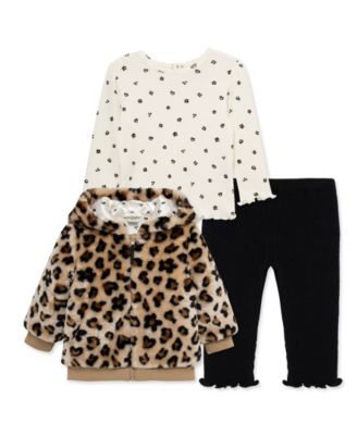 Комплект из 3 предметов Little Me Baby Girls' Leopard Print: куртка, топ и брюки
