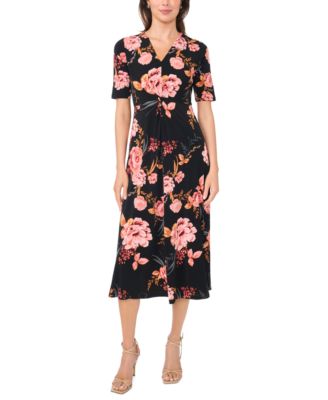MSK Women's V-Neck Twist Front Midi Dress