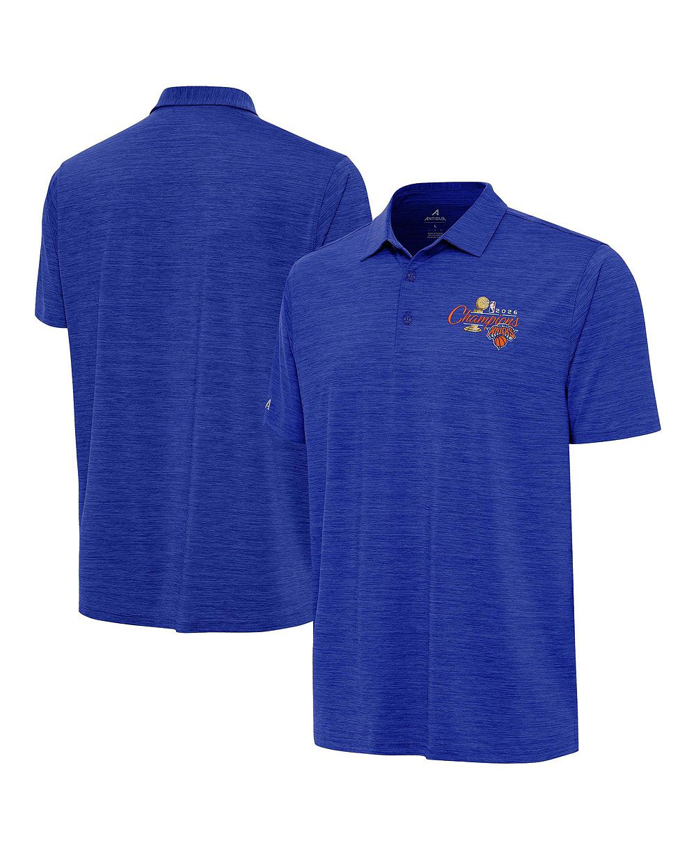 Men's Antigua Heather Blue New York Knicks 2026 NBA Finals Champions Layout Polo