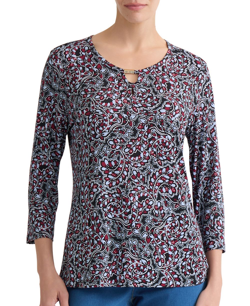 Женский топ Jones New York Keyhole 3/4-Sleeve Paisley-Print