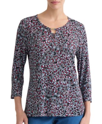 Jones New York Women's Keyhole 3/4-Sleeve Paisley-Print Top