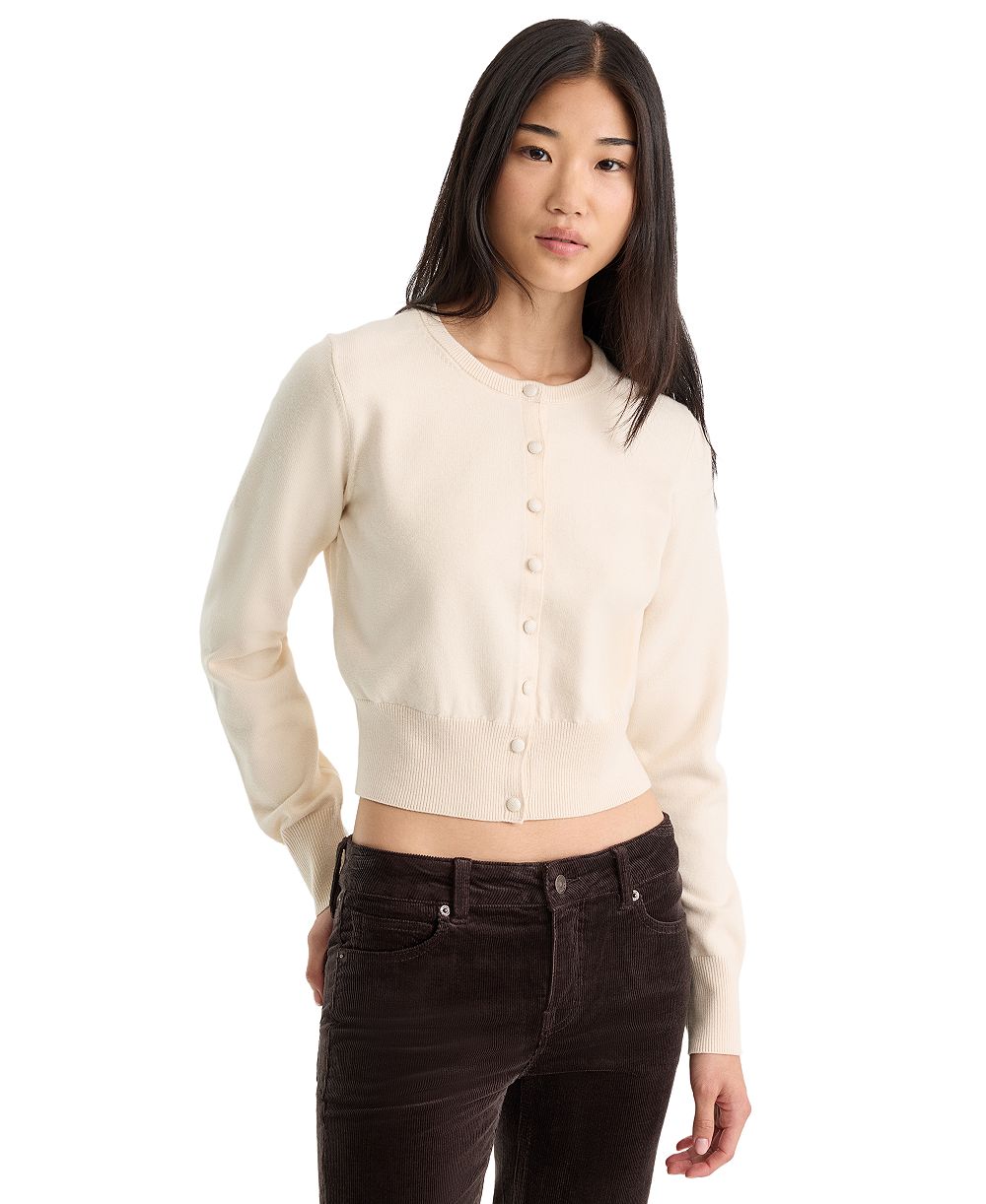 Good American Women's Fine Knit Crewneck Cardigan