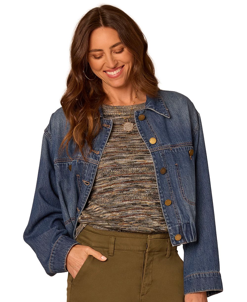 Democracy Petite Denim Bubble-Hem Jacket