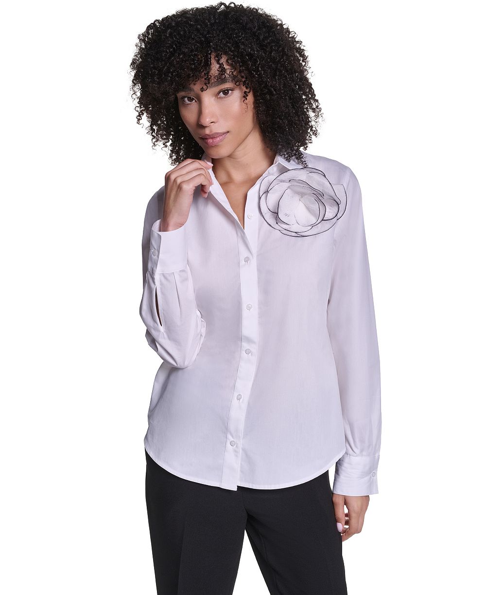 KARL LAGERFELD PARIS Women's Collared Button-Front Blouse