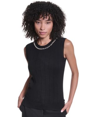 KARL LAGERFELD PARIS Women's Short-Sleeve Crewneck Sweater